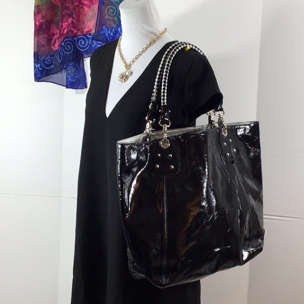 Perlina shiny black patent large tote bag